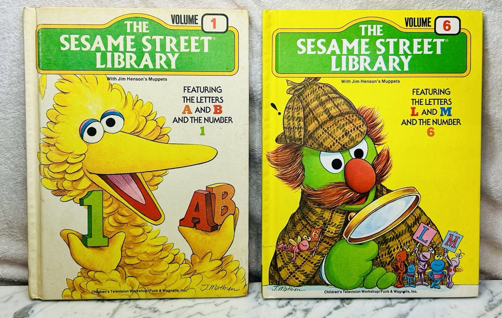 Vintage Sesame Street Library Books Lot Vol 1 & 6 1970s Big Bird ABC Muppets Kid