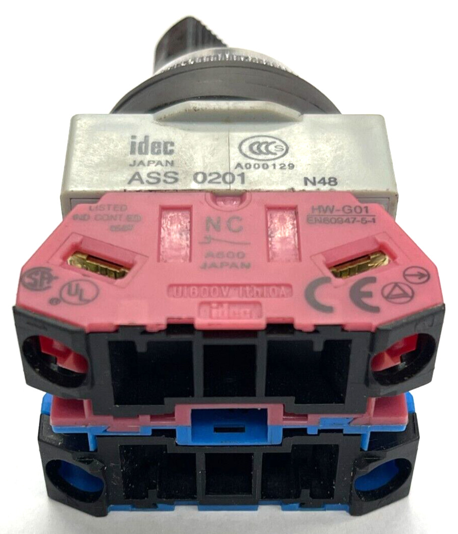 IDEC SELECTOR SWITCH ASS-0201 22MM 2 POSITION W/ IDEC NO & NC CONTACT BLOCK