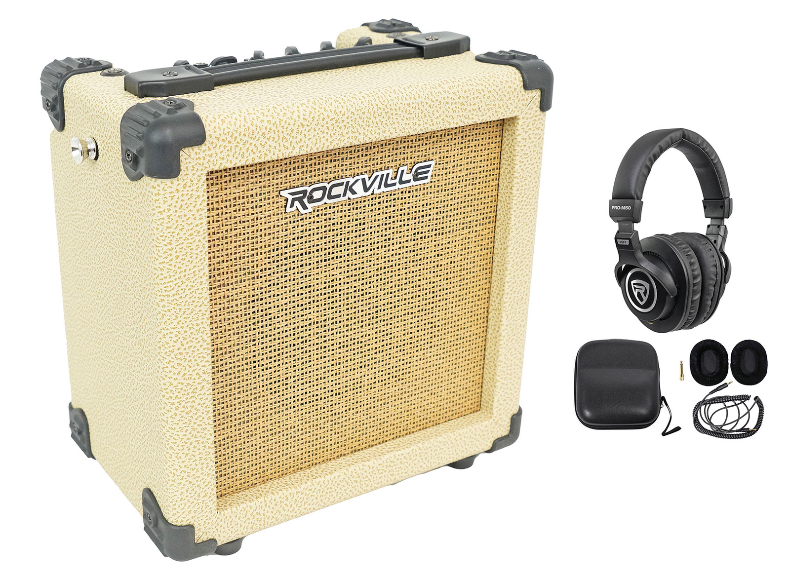 Rockville G-CHARGE 20 BEIGE Rechargeable Guitar Amplifier w/Reverb+Headphones