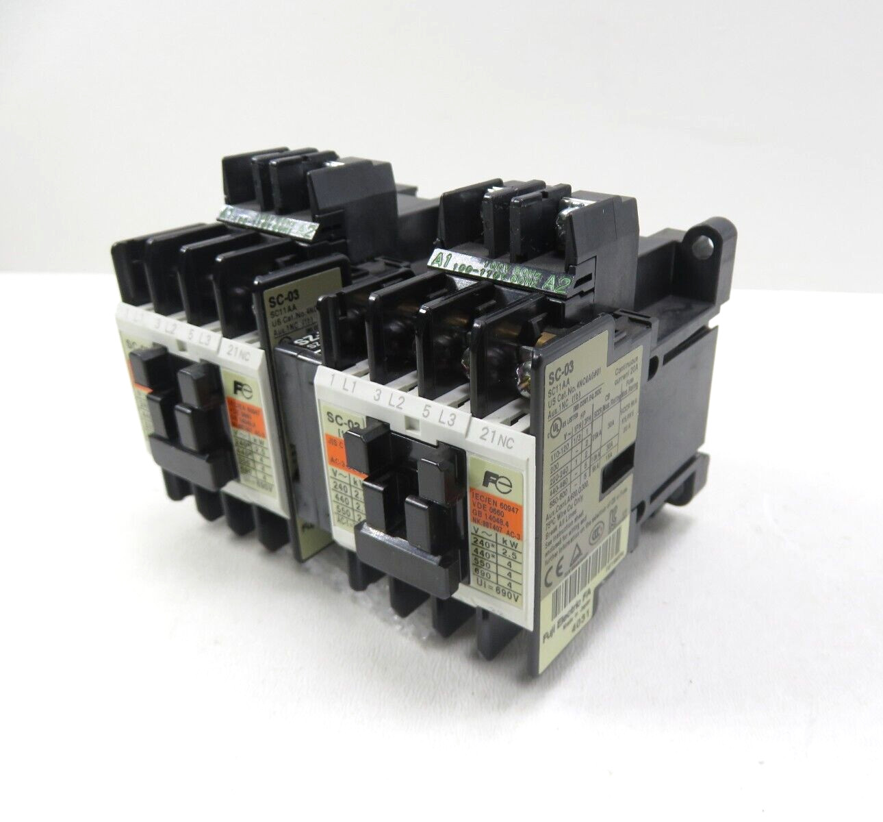 Lot of 2 Fuji SC-03 SC11AA Contactor w/ Fuji SZ-RM Interlock Unit