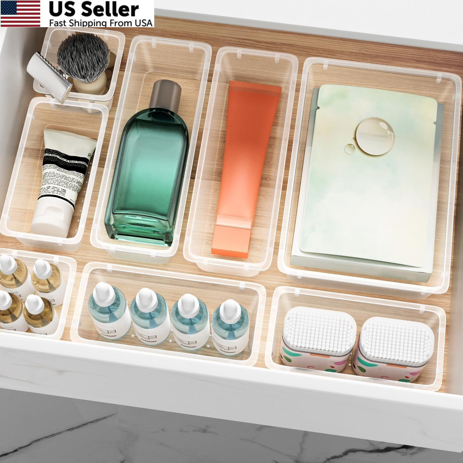 ElegantArray 12 PCS Drawer Organizer Set, 4 Sizes Tool Storage 12 Pcs, Milky