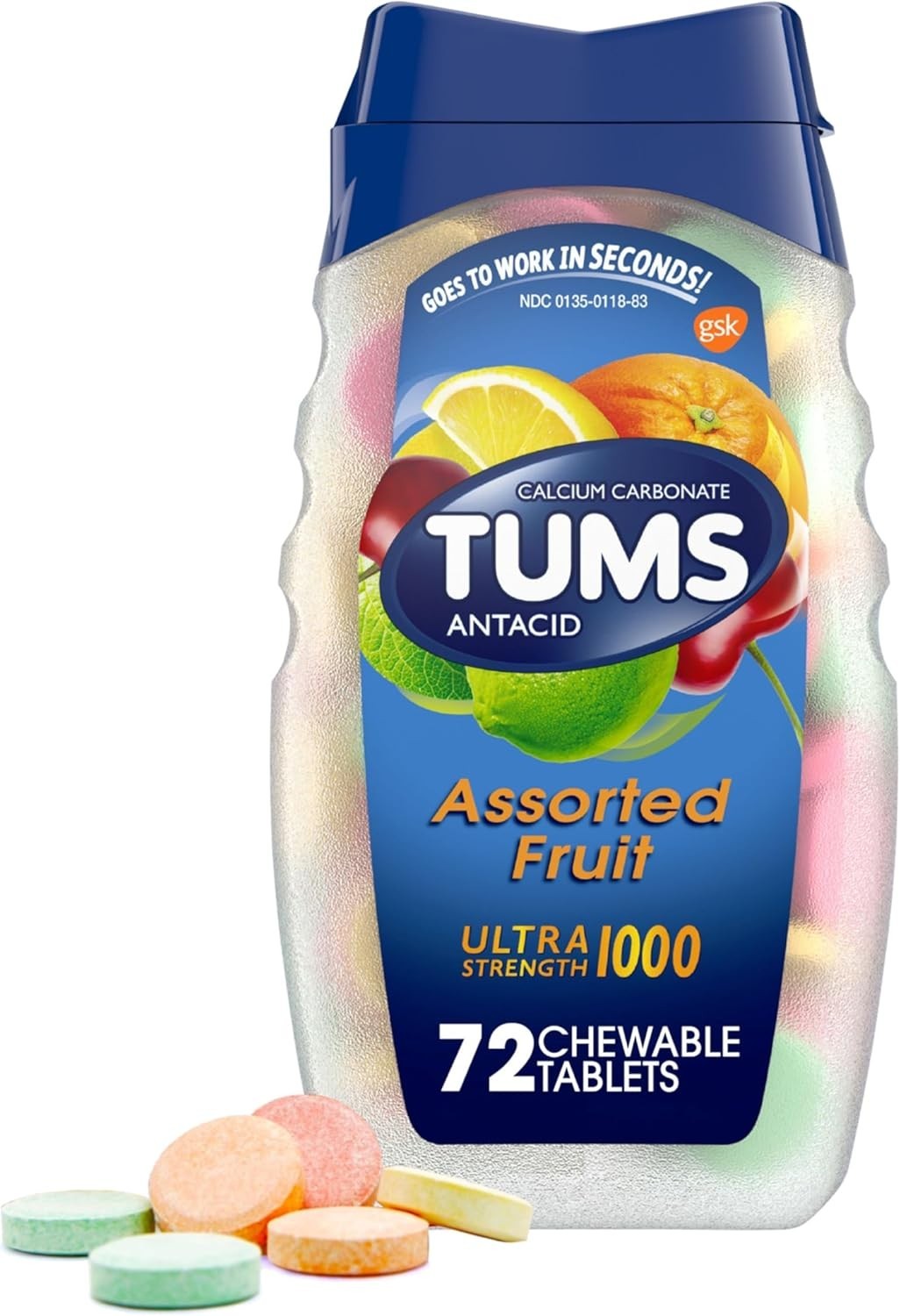 TUMS Ultra Strength Antacid Tablets 72ct Assorted Fruit Heartburn Relief