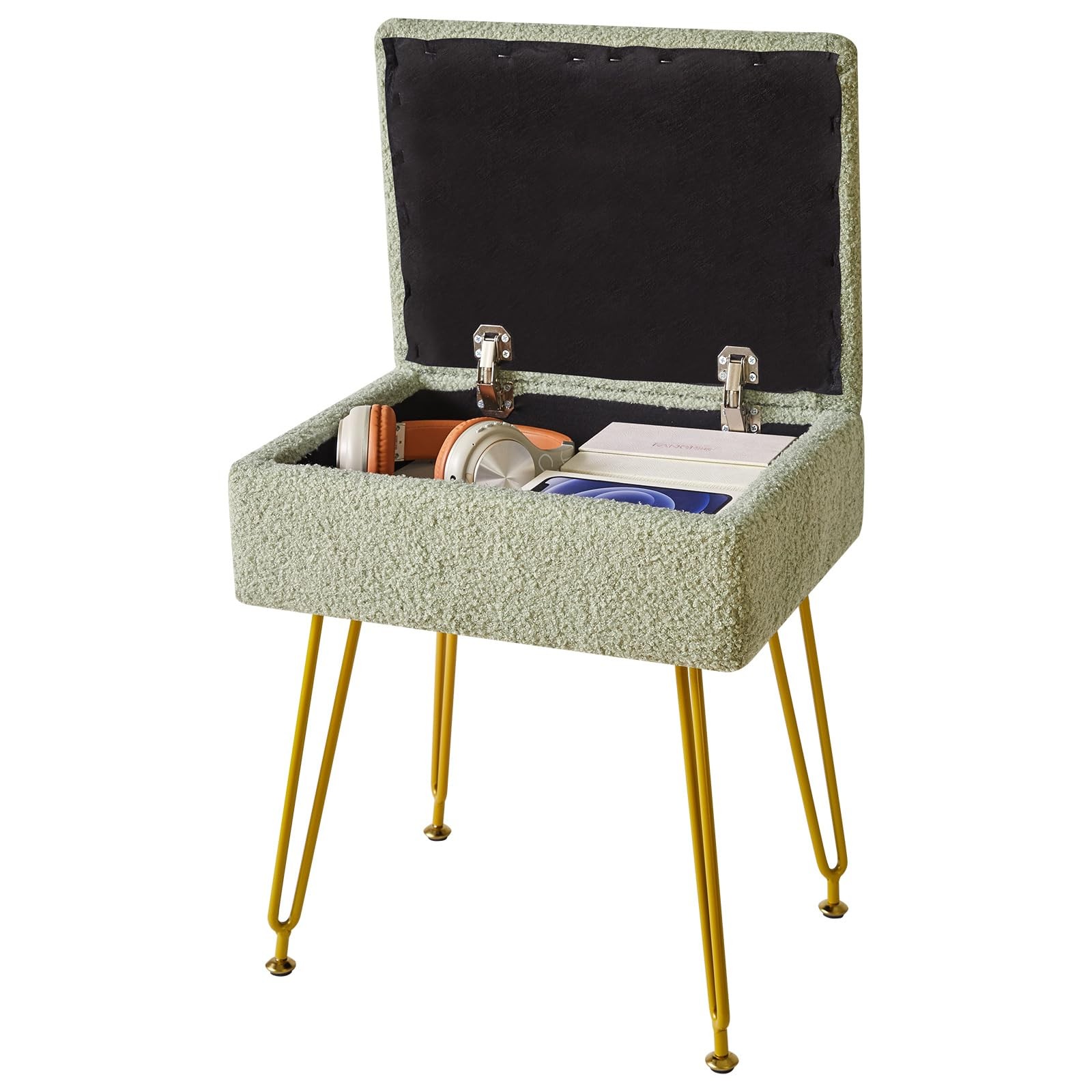 Vanity Stool with Storage, Footstool, Square Makeup Vanity Chair Ottoman Foot...