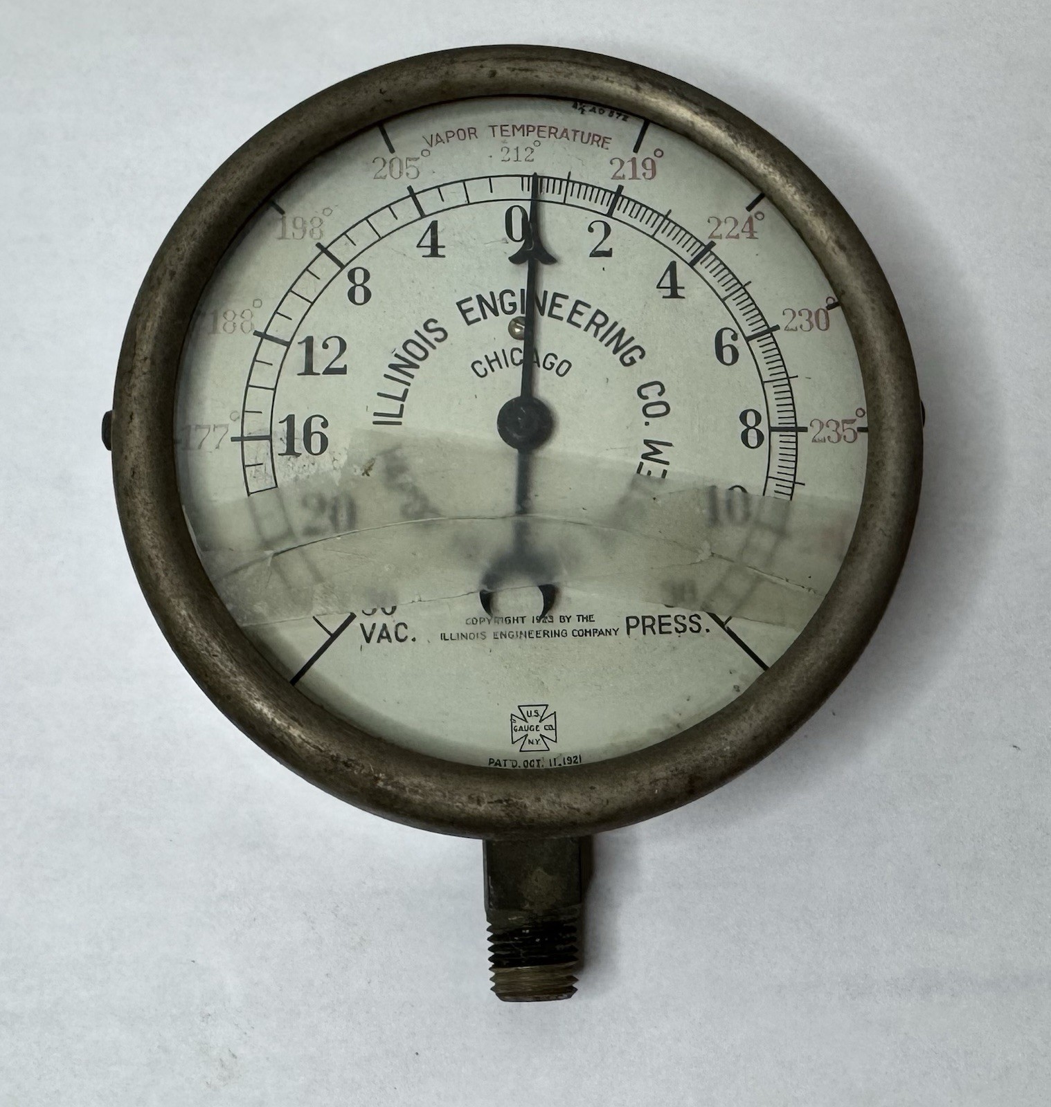 Antique 1921 Illinois Engineering Co Vapor Heat System Vapor Temperature Gauge