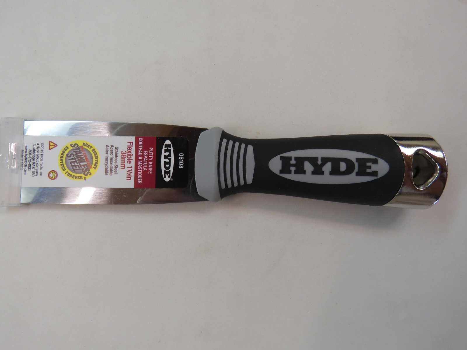 HYDE Putty Knife, Flexible Stainless Steel Blade, 1-1/2-Inch = 28mm #06108 NEW