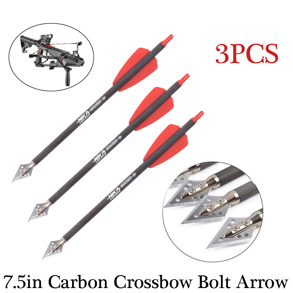 3X7.5" Crossbow Bolts 6.2mm Carbon Arrows SP350 for COBRA SYSTEM R9 Bow Hunting