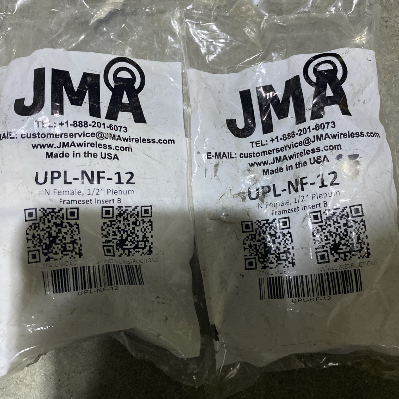 Lot of 2 - UPL-NF-12 - JMA Wireless N Female 1/2” Plenum Connnector