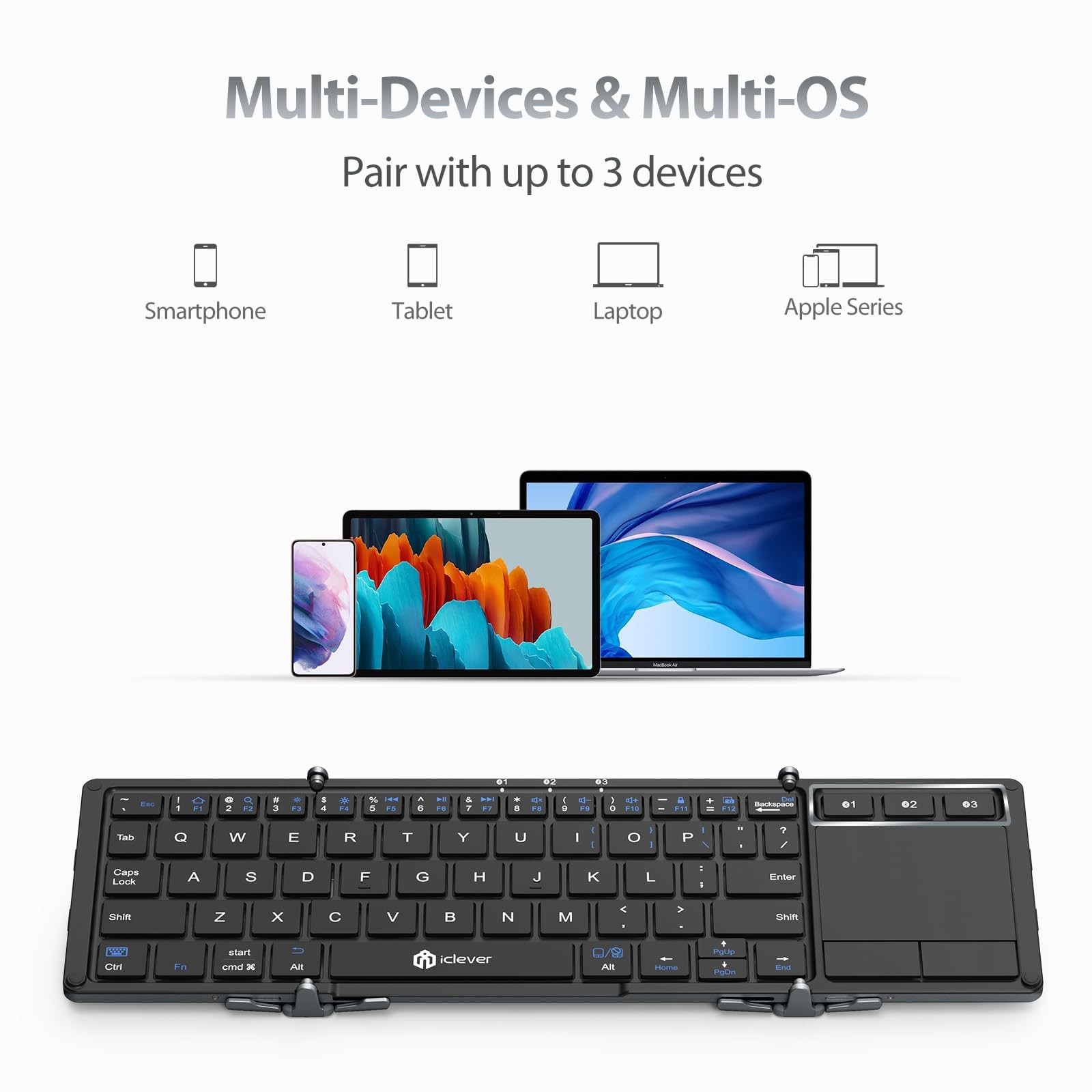 Foldable Keyboard with Touchpad, BK08 Portable Tri-Folding Bluetooth Keyboard