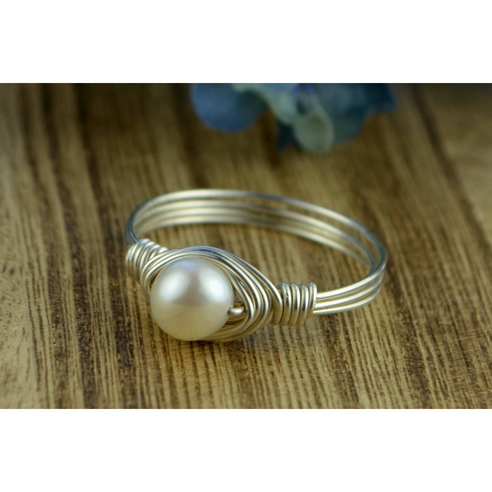 Freshwater Pearl Wrapped Ring - Sterling Silver Wire- Custom Size