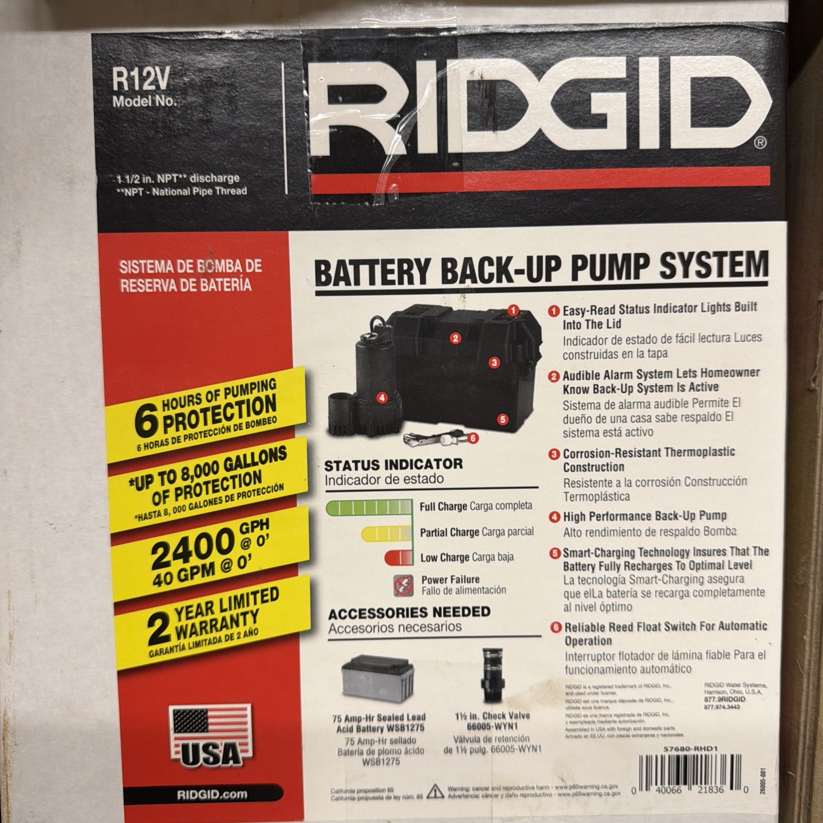 Ridgid 12V Battery Backup Sump Pump System