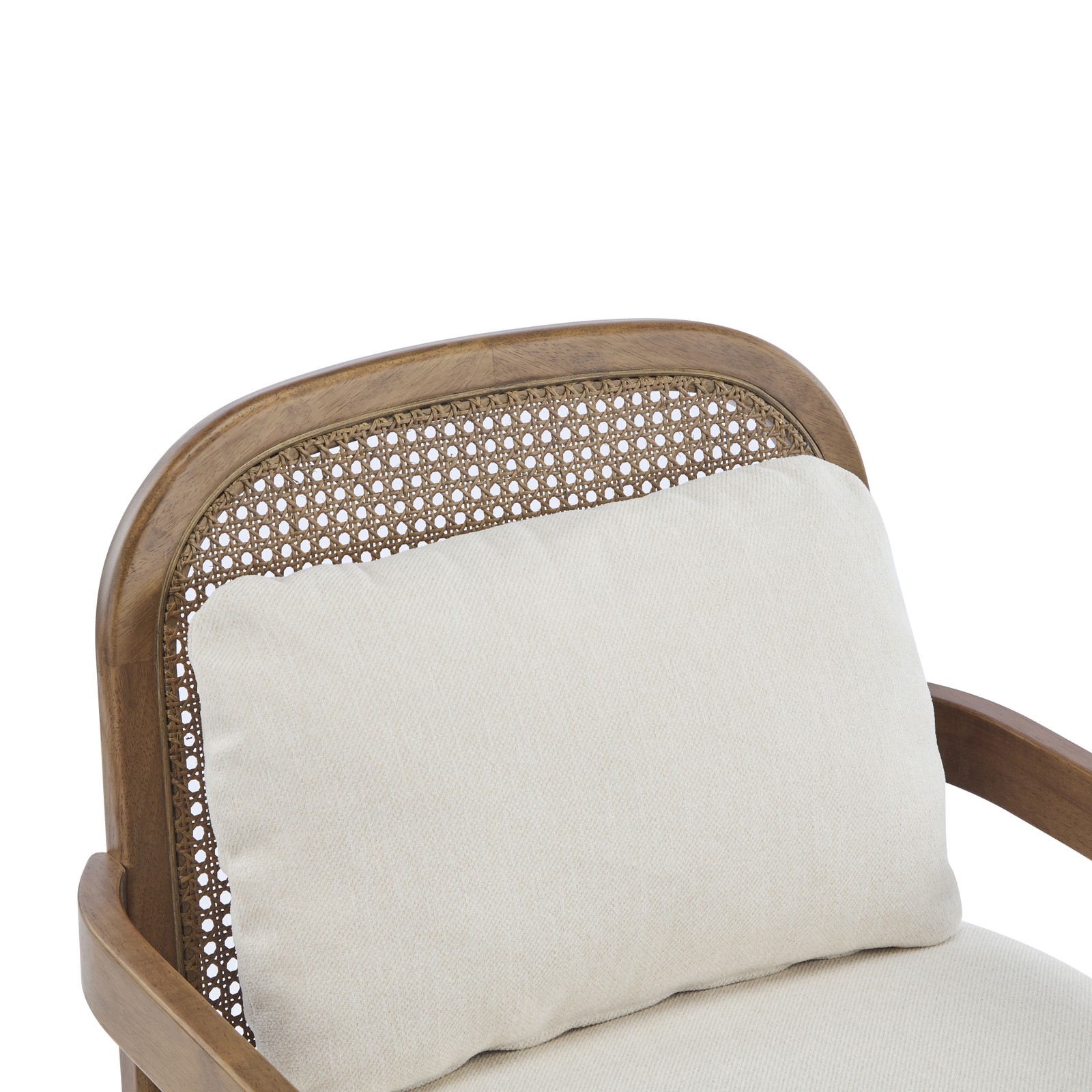 Set of 2 Mid-Century Modern Accent Chairs Rattan Back Solid Wood Beige