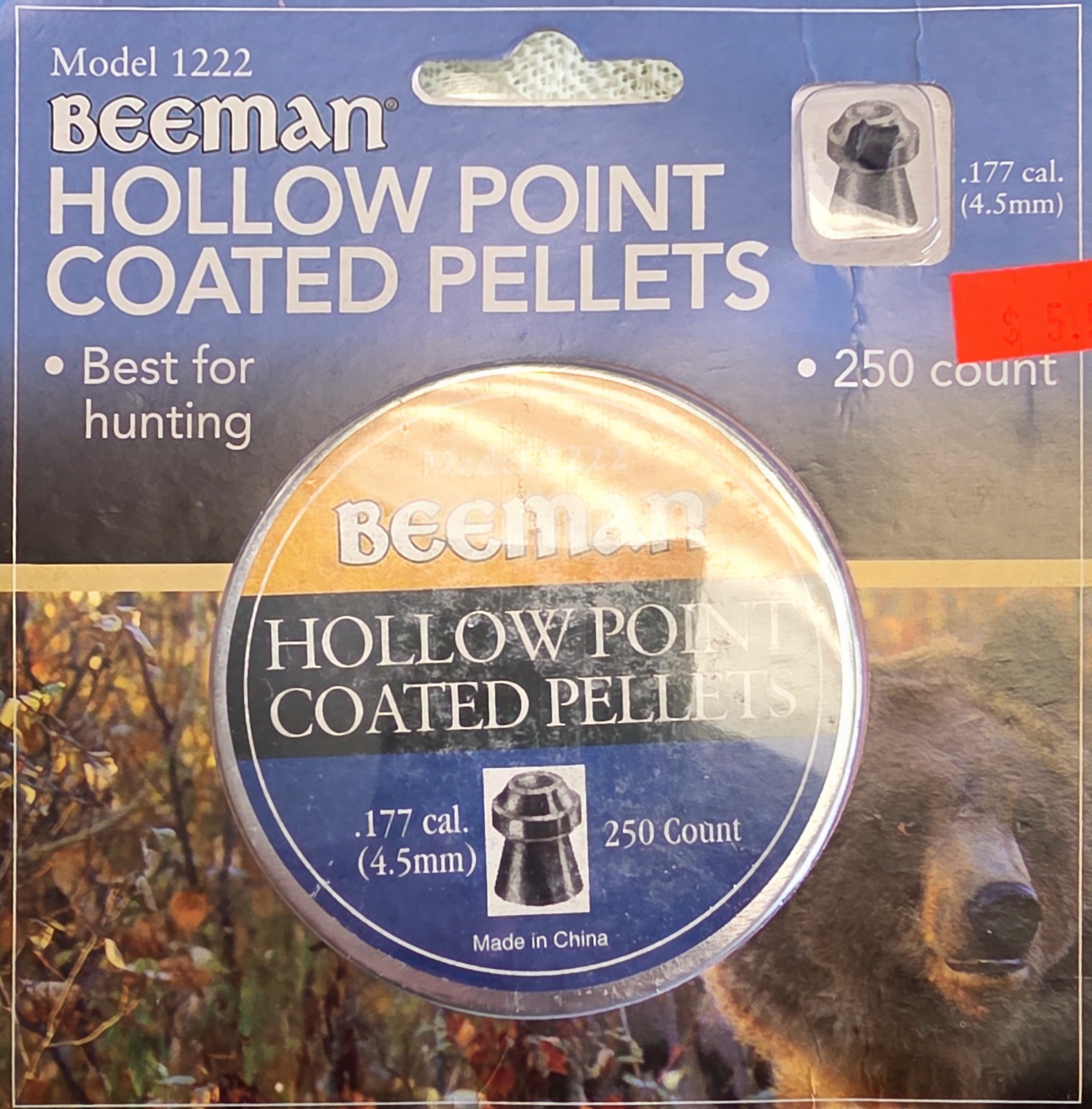 Beeman .177 Cal Hollow Point Coated Air Gun Pellets (250 ct) Model 1222 7.48GR
