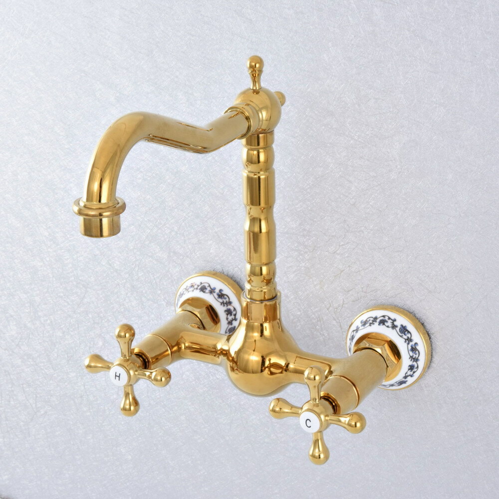 Wall Mount Luxury Gold Color Brass Kitchen Faucet Bathroom Sink Mixer Tap 2sf620
