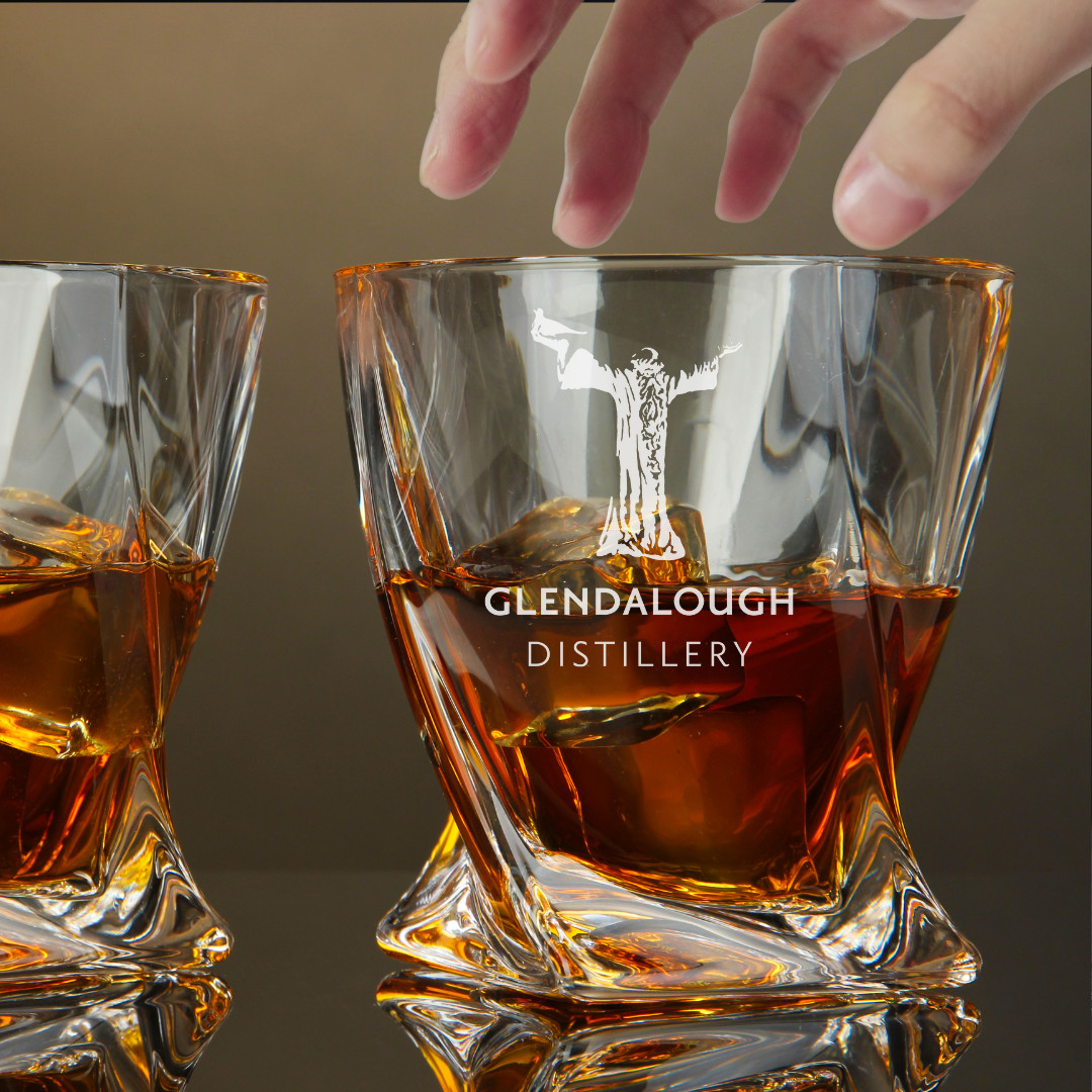 Custom Engraved Glendalough Distillery Whiskey Glass – 10 oz Twisted Rocks Glass