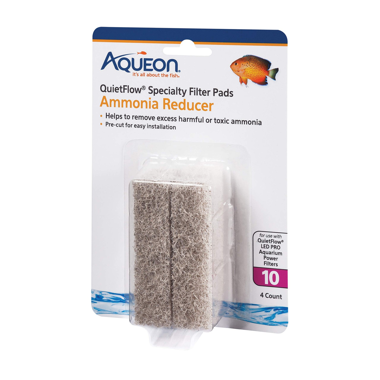 Aqueon QuietFlow LED PRO 10 Aquarium Filter Ammonia Reducing Pads 4 Count