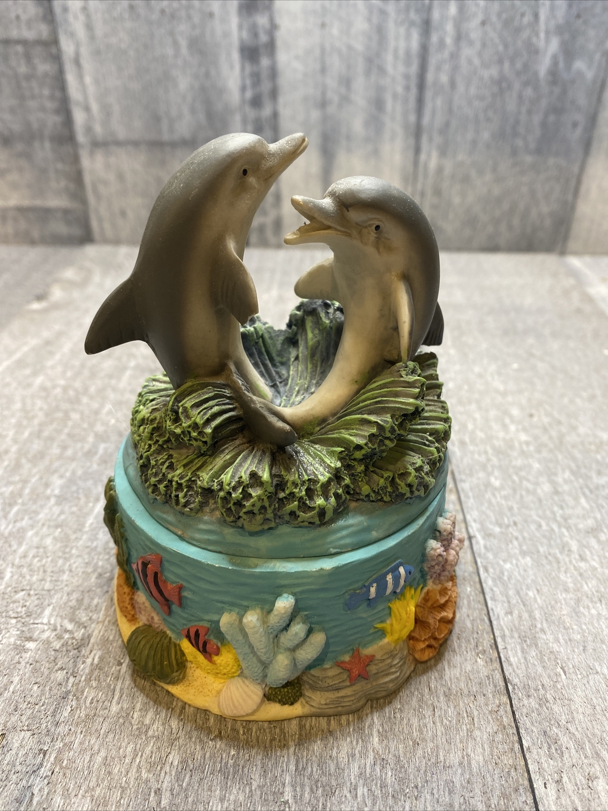 Dolphin resin trinket box  5”