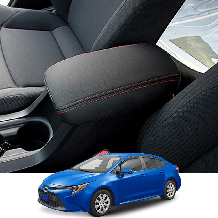 Leather Red Stitch For 2020-2025 Toyota Corolla Center Console Lid Armrest Cover