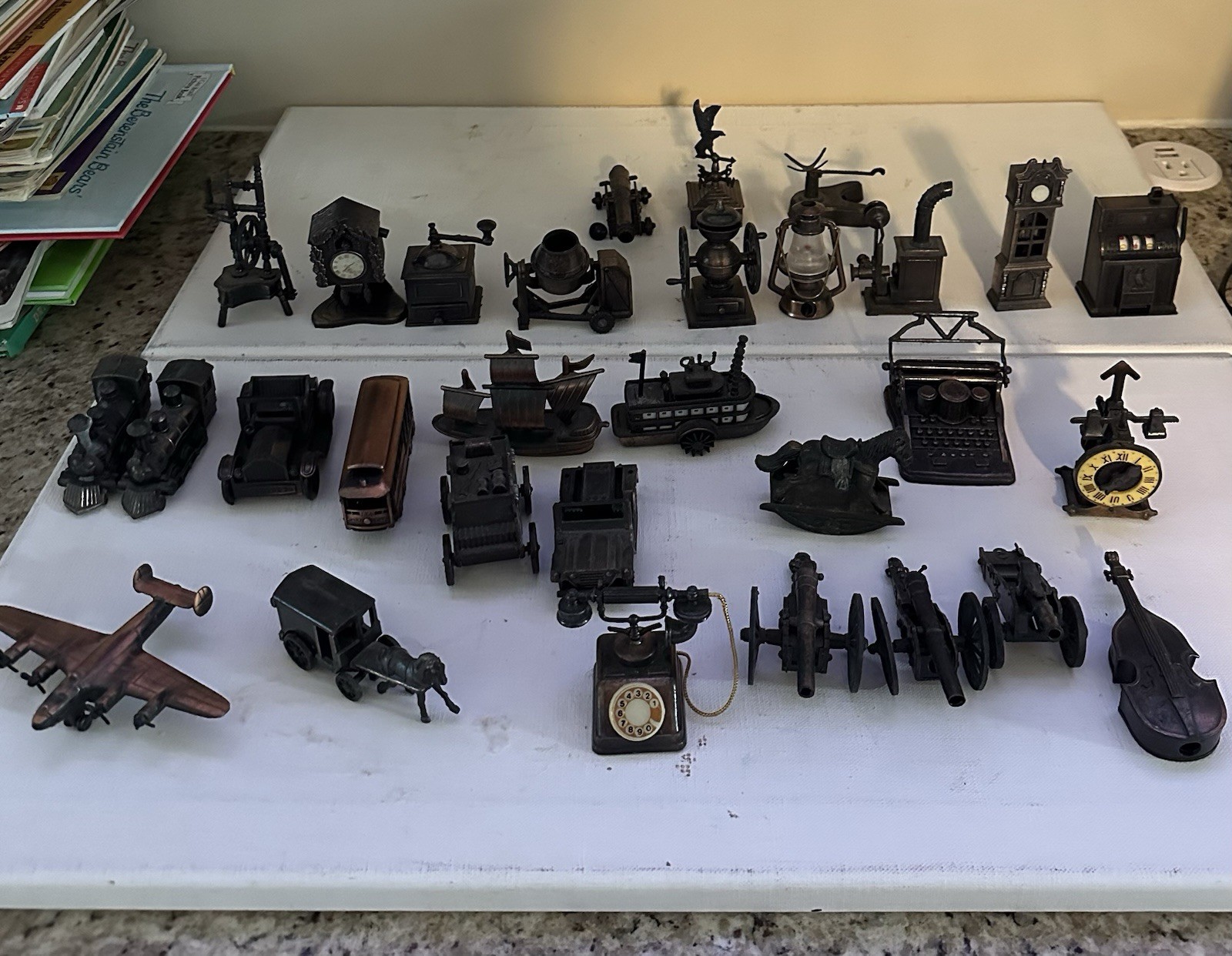 Lot of 30 Vintage Pencil Sharpeners Miniature Die Cast Metal Copper Finish