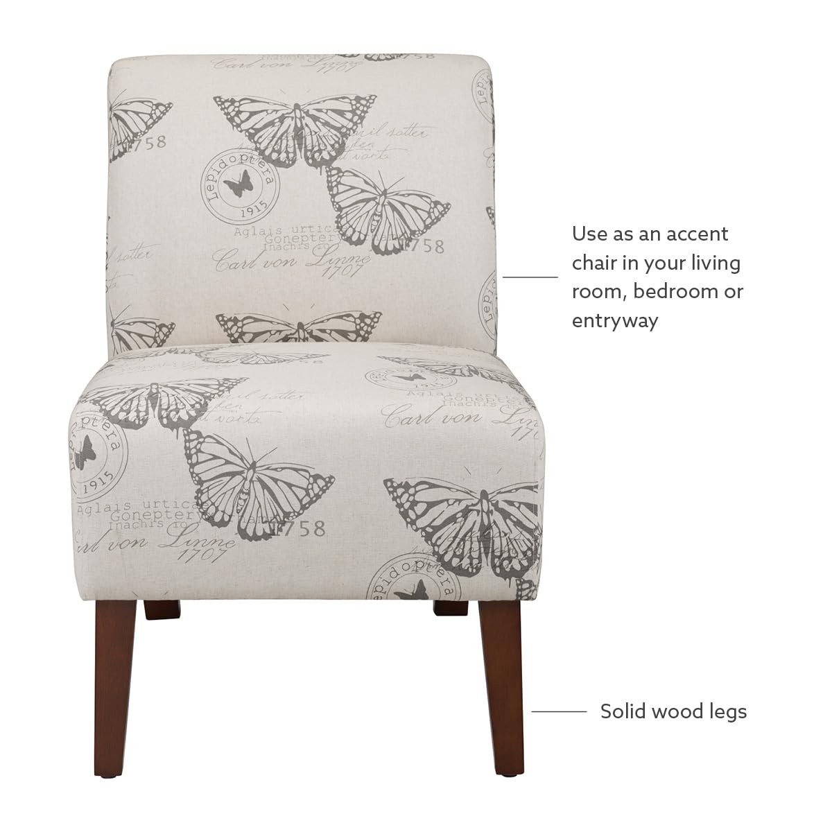 Butterfly, Dark Espresso Linen Lily Chair, 21.5" W x 29.5" D x 31.5" H