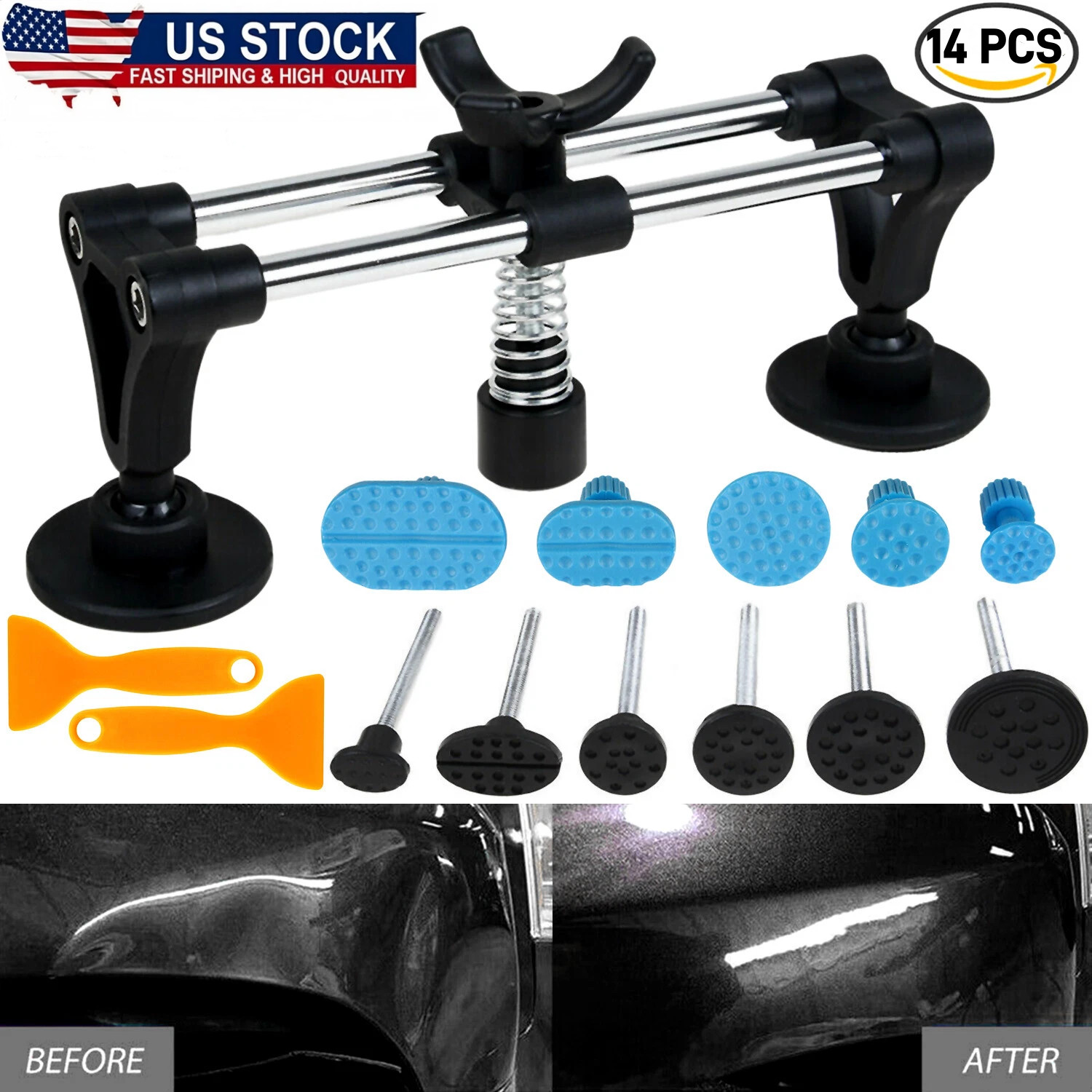 Car Paintless Dent Puller Tabs Bridge Lifter Body Repair Hail Removal Tool Kit~