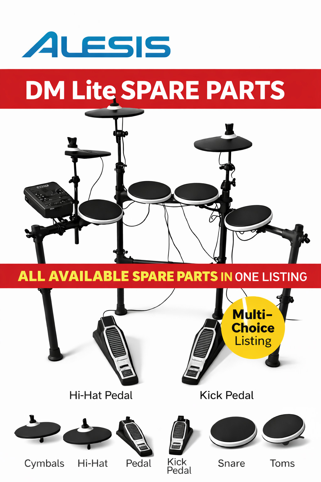 Alesis DM Lite Spare Parts Kit • Cymbals, Pedals, Snare, Hi-Hat & More • Drum