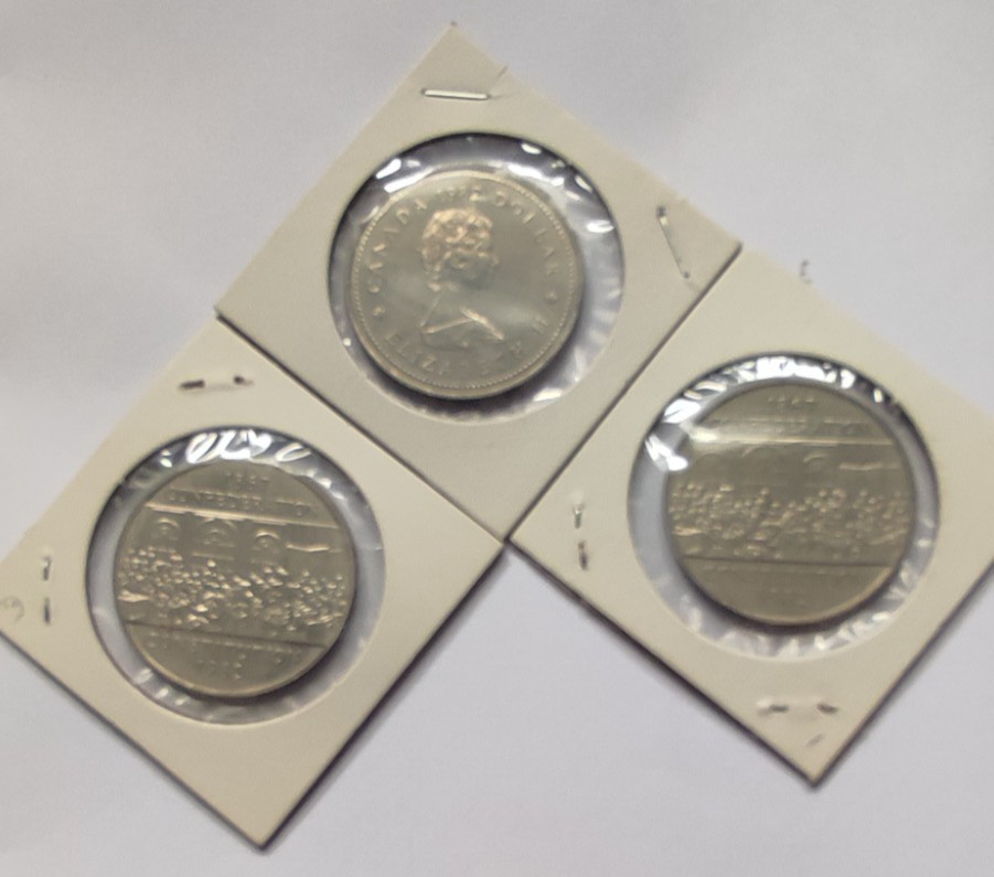 1982 3 x Queen Elizabeth II Canada Constitution One Dollar $1 coin