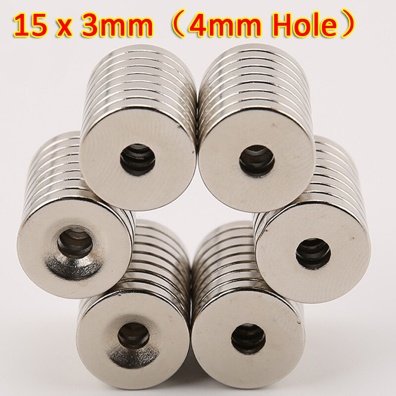 N35 15x3mm Countersunk Round Disc Strong Magnets Rare Earth 4mm Hole