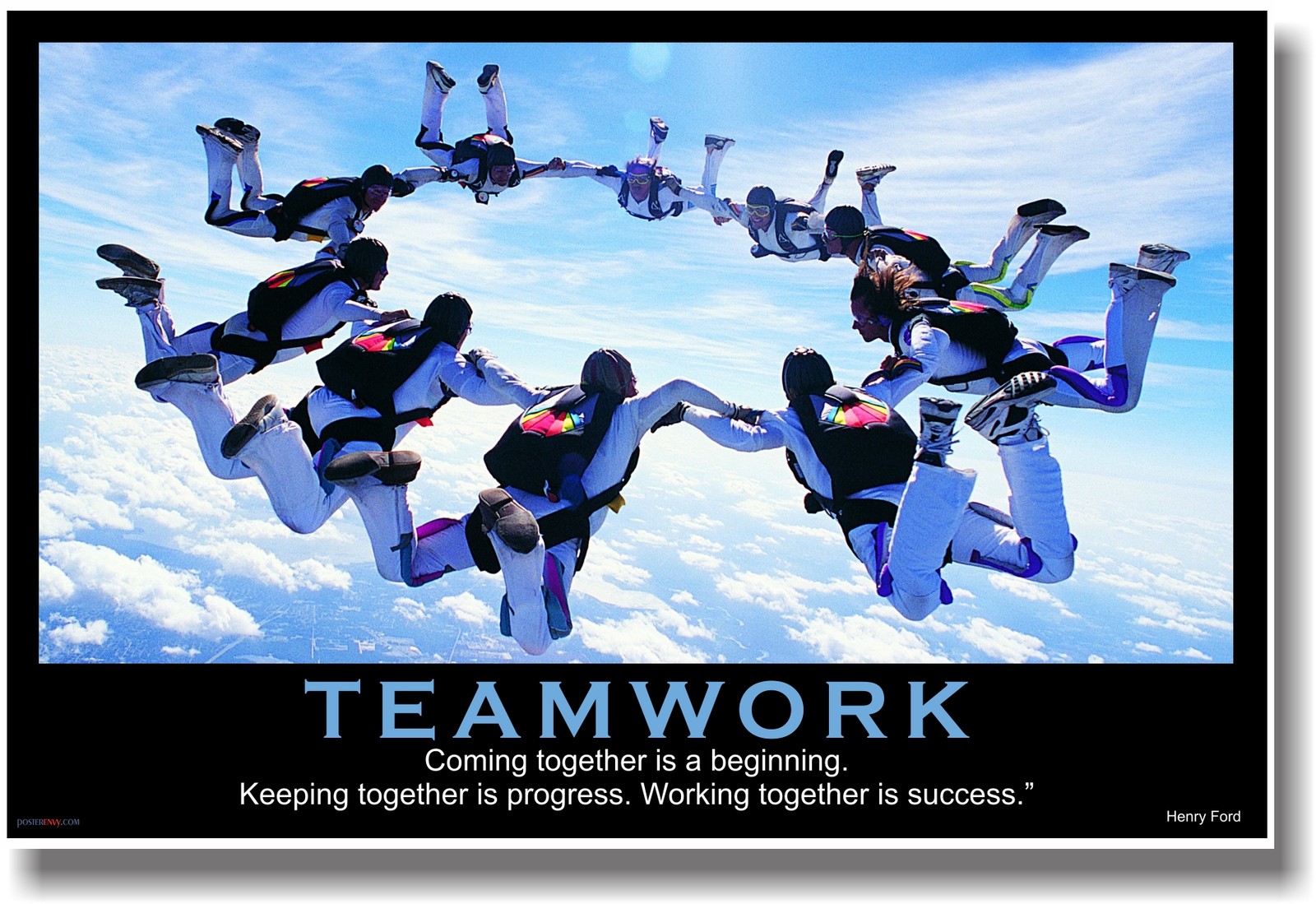 NEW Motivational TEAMWORK POSTER - Henry Ford Quote - Sports Sky Diving Team