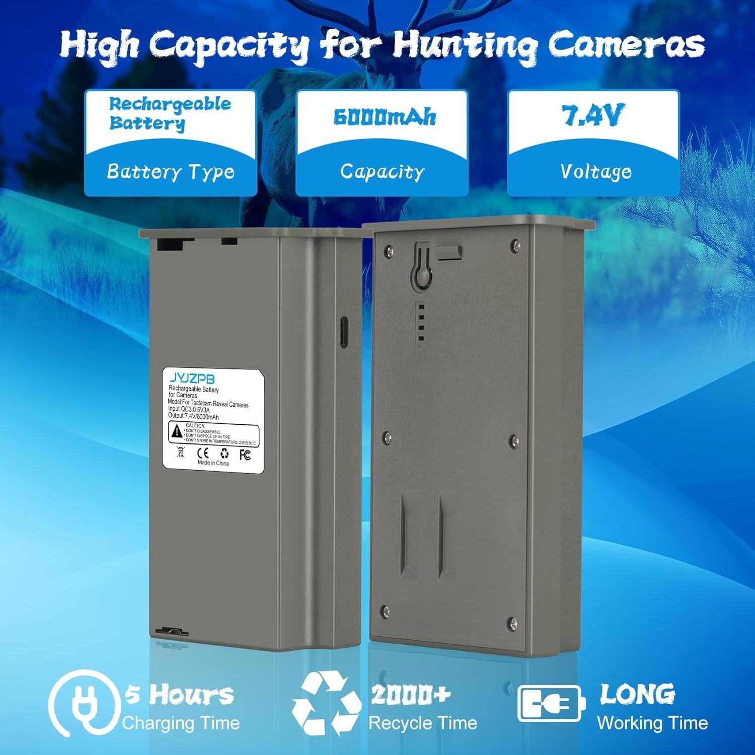 Rechargeable Trail Camera Battery For Tactacam Reveal Hunting X/X Pro/Pro 3.0