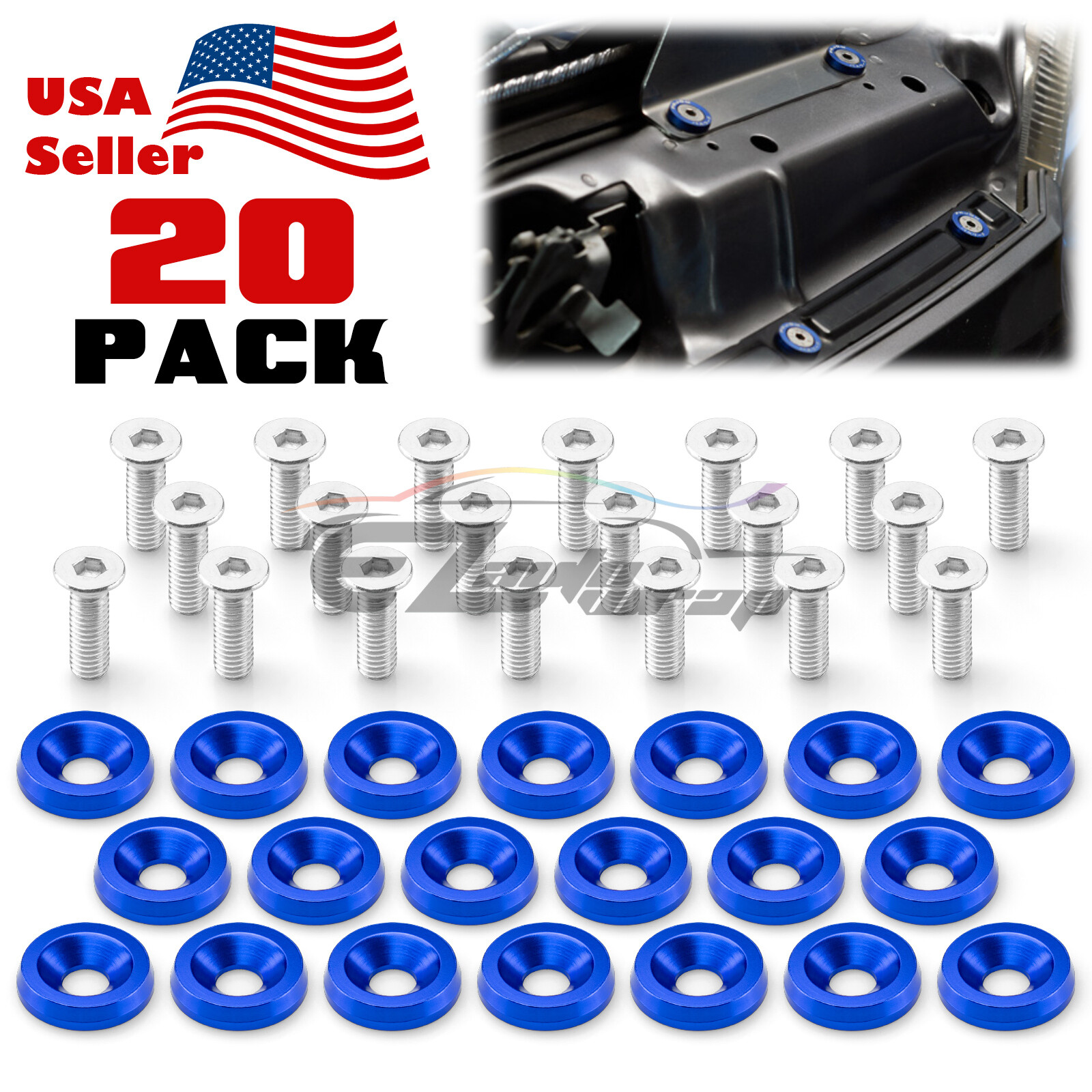 20pcs Blue Billet Aluminum Fender Bumper Washer Bolt Engine Bay Screw Kit JDM