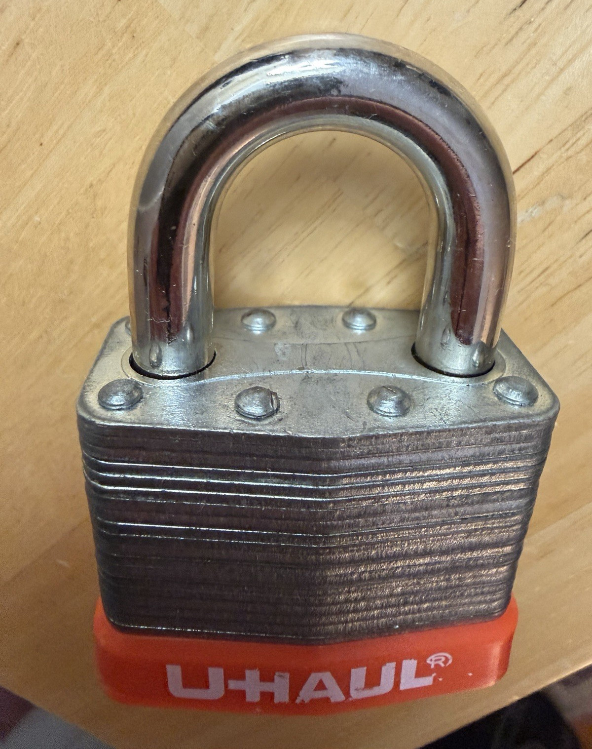U-Haul Keyed Metal Padlock, Silver/Orange Metallic, 15mm Shackle, 1 Key
