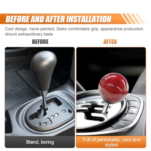Carbon Fiber Shift Knob, Car Round Ball Gear Shifter Knobs with 3 Adapters, Red