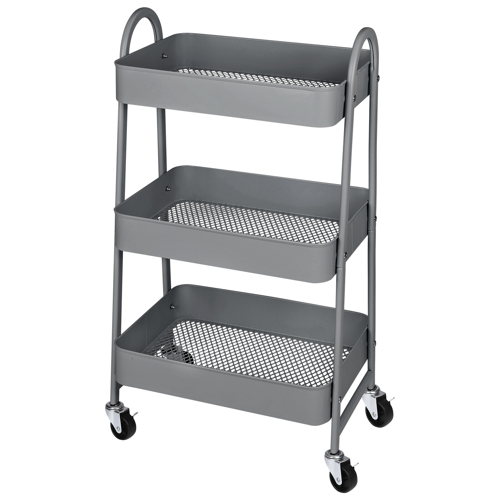 3- layer Carbon Steel Trolley Shelf with Lockable Wheels Multifunctional Storage