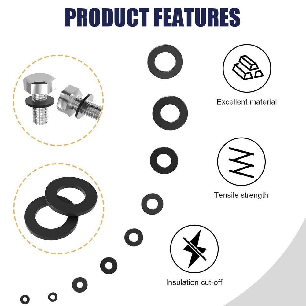 Flat Washers 900PCS Black Nylon Kit with Metric Sizes M2 through For