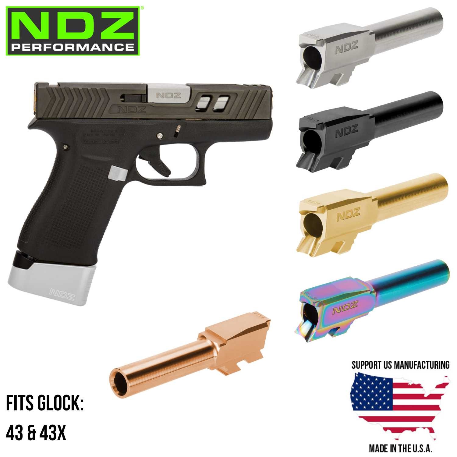 NDZ Glock 43 43X Barrel 3.41" Match Grade Stainless Steel Drop In Flush SST PVD