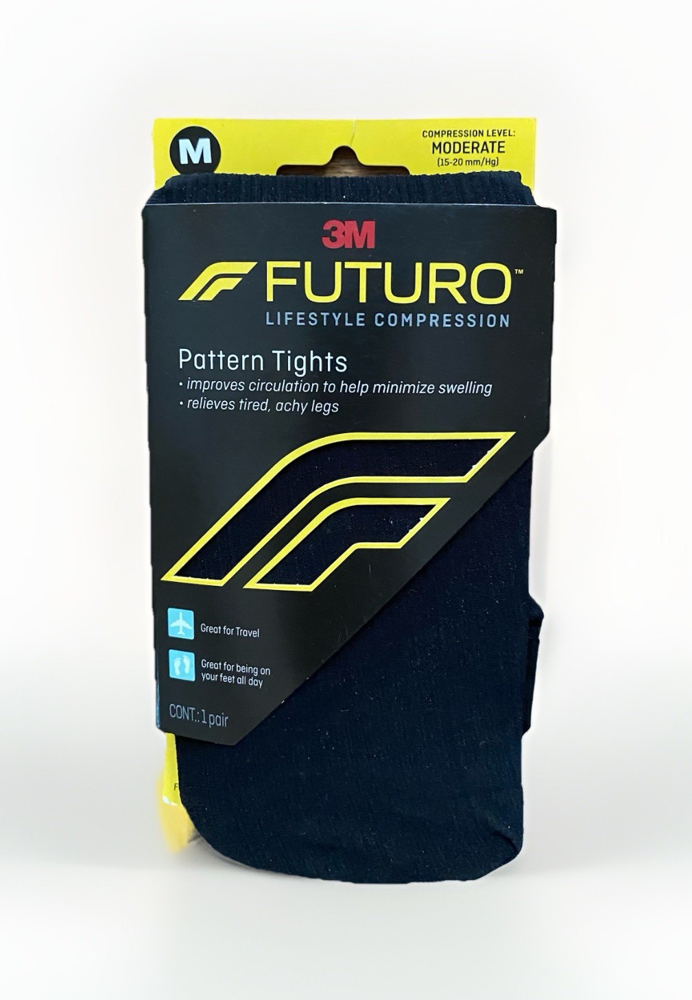 FUTURO 3M Compression Pattern Tights Black Medium Moderate 15-20 mm/hg 1 Pair