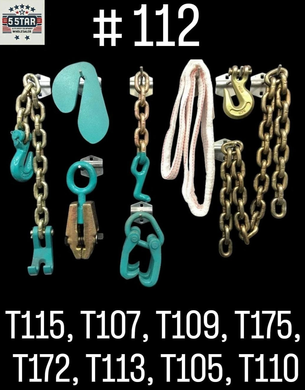 Set# 112 Combo 8pc tool set Auto Body FrameMachine clamp chain plate Nylon Sling
