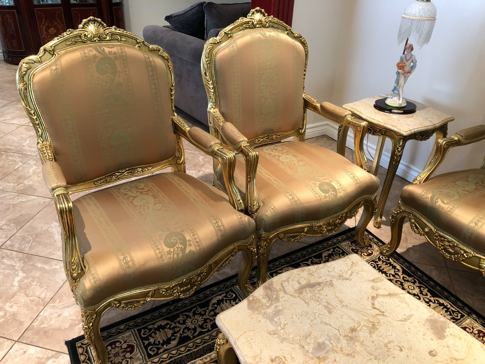 Victorian Gold Sofa 5 piece set- 1 sofa & 4 Side Armchairs