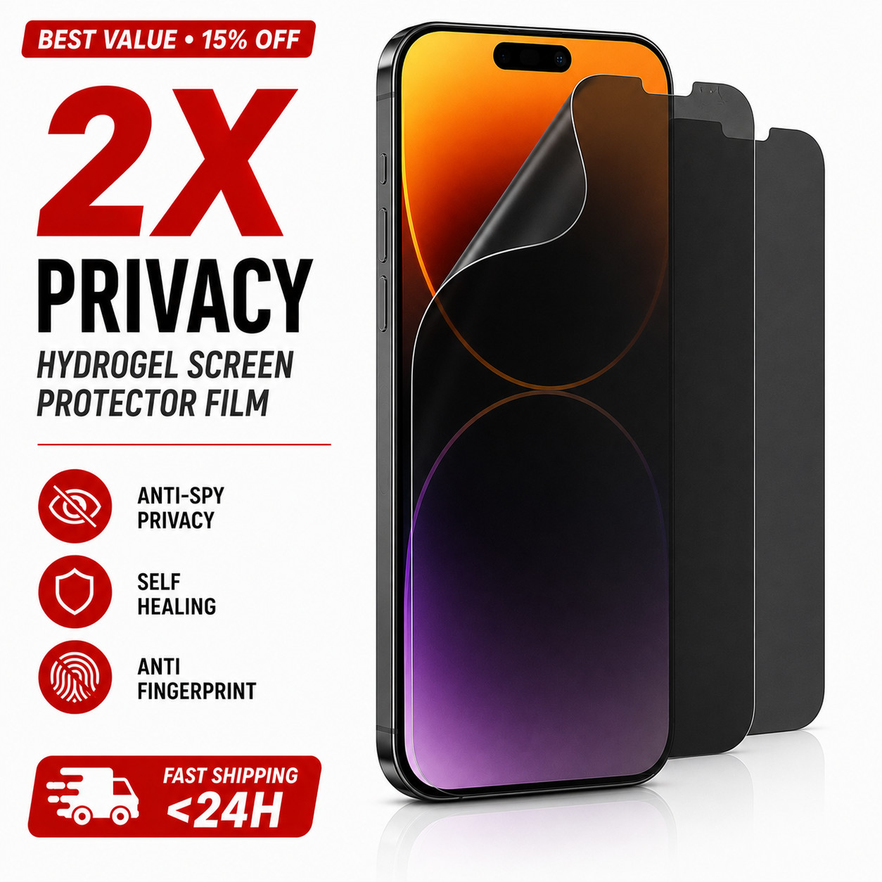 2X Privacy Hydrogel Screen Protector For iPhone 17 16 15 14 13 12 11 Pro Max XR