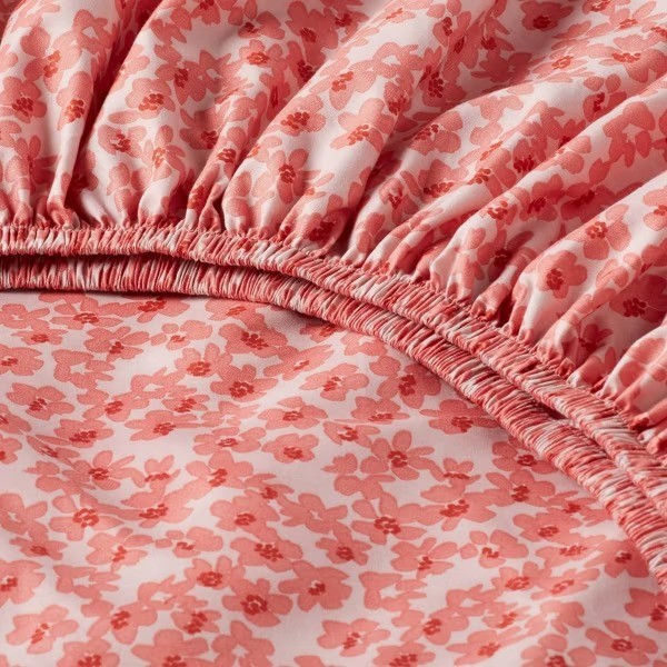 Queen Microfiber Sheet Set Pink Floral: Polyester, Peached Finish,4-Piece Set