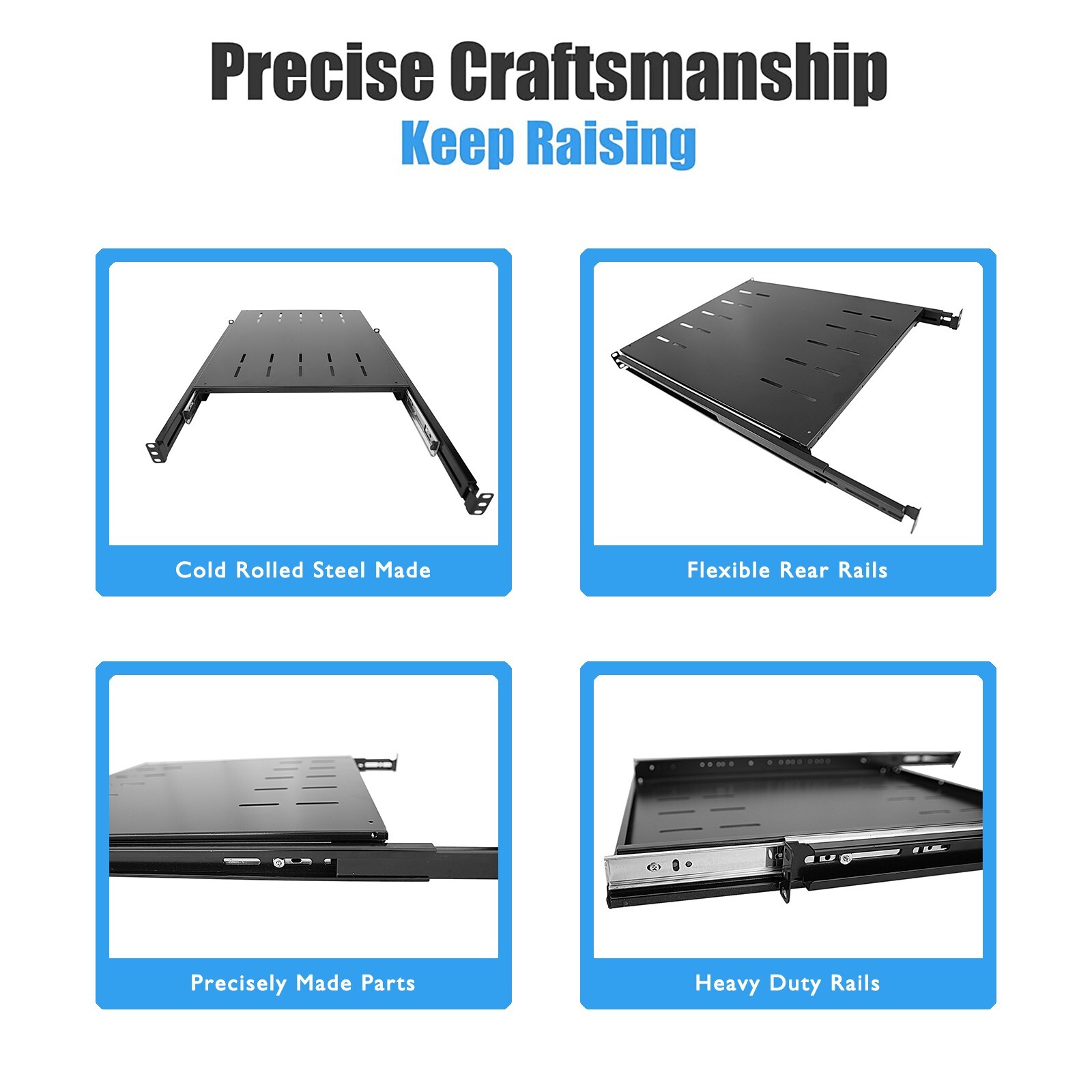 Sliding Fixed Rack Server Shelf 1U 19" 4 Post Rack Mount-Adjustable 24"-32"