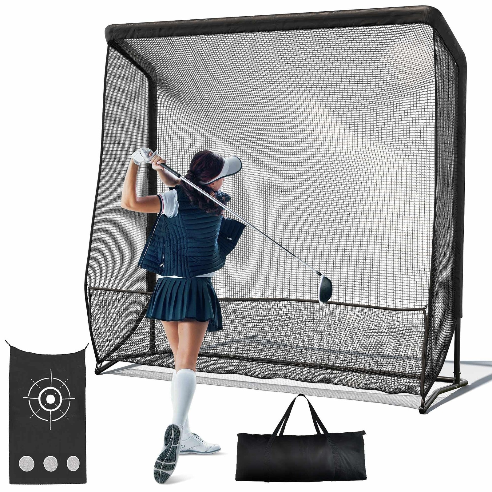 Golf Hitting Net 10x7ft / 7x7ft, Heavy Duty 32mm Steel Frame Golf Practice Ne...