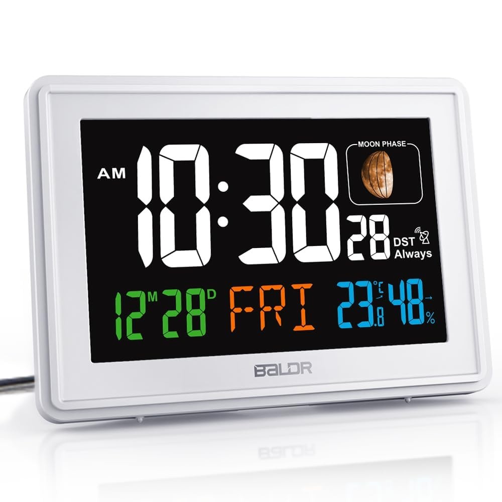 Baldr Atomic Clocks for Bedrooms Digital Large Display - White - Desk Clock