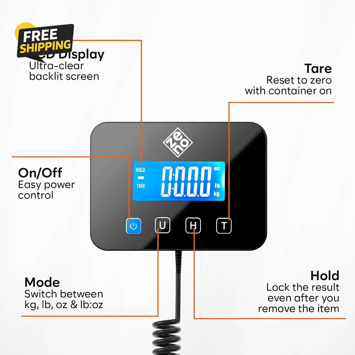 440Lb Digital Shipping Scale Postal Package Scale Hold Tare LCD AC Adapter Tool