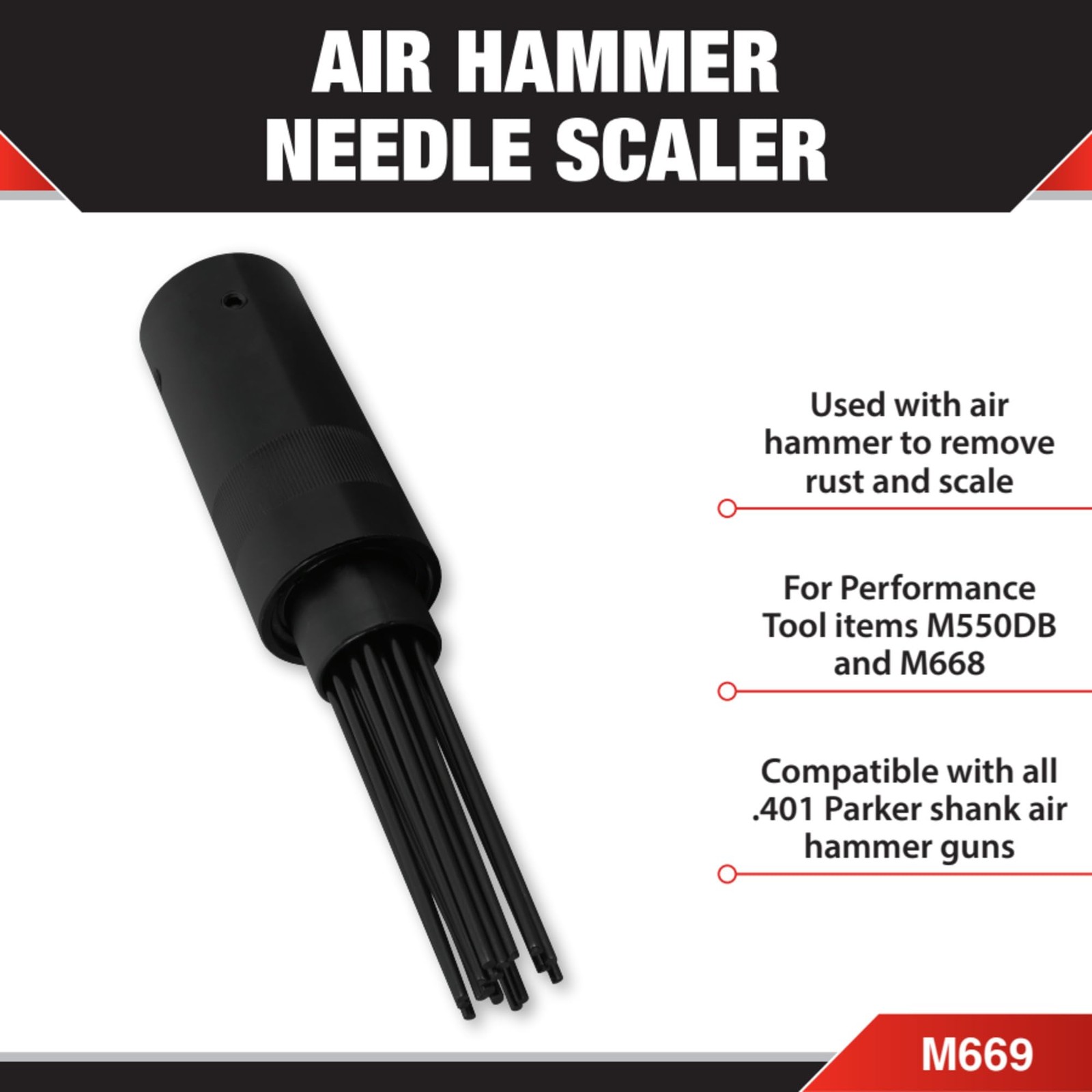 Performance Tool M669 Air Hammer Needle Scale Attachment Scaler, Black