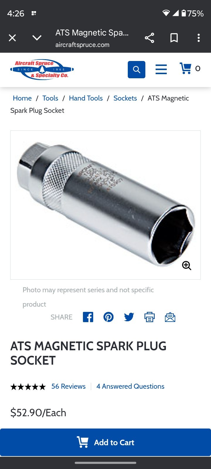 Aircraft Tool Supply ATS950 Magnetic Spark Plug Socket 7/8" LYCOMNG CONTINENTAL