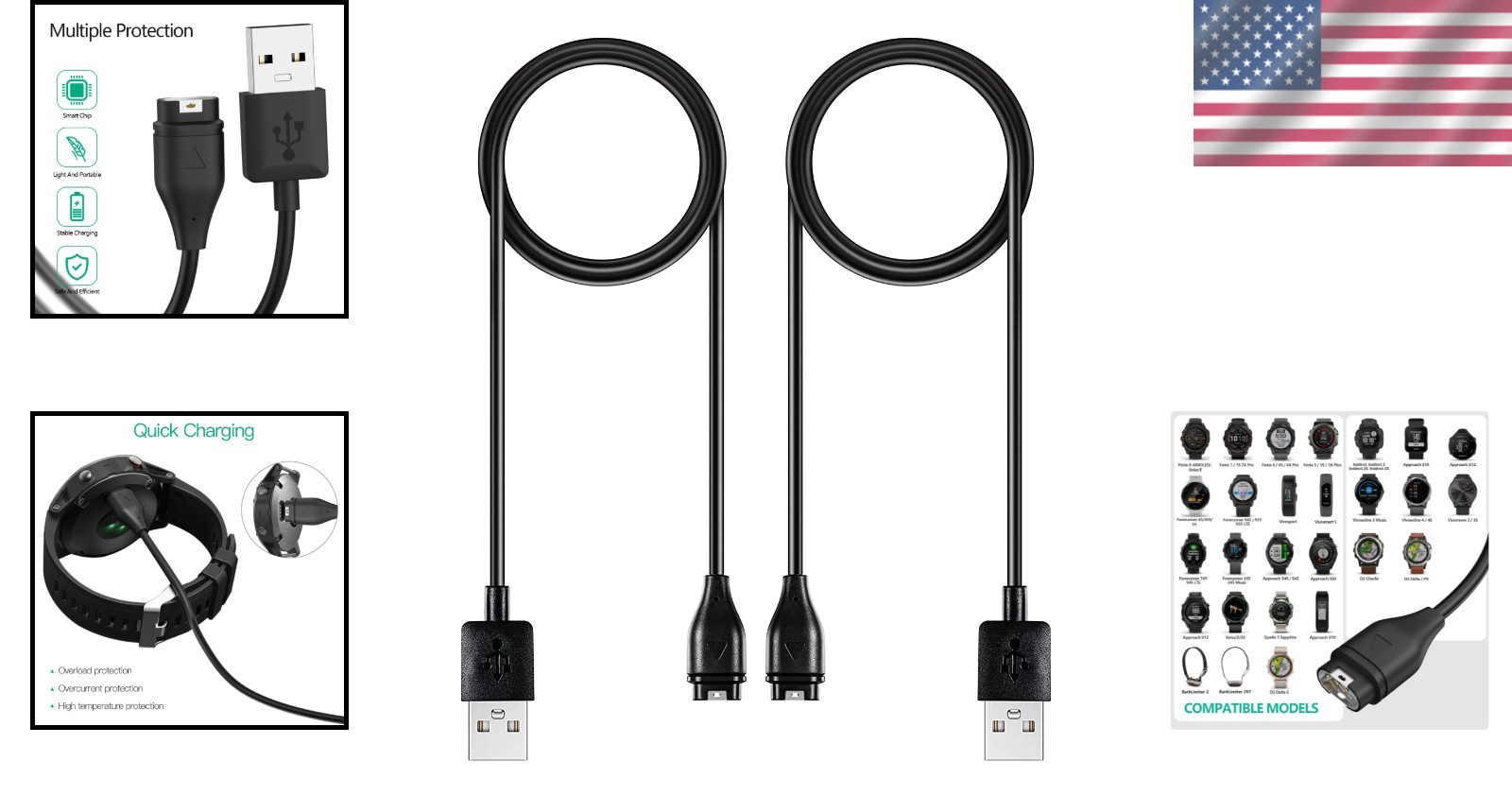 Versatile 2 Pack Garmin Charger Cables - Fast Charge & Overcurrent Protection