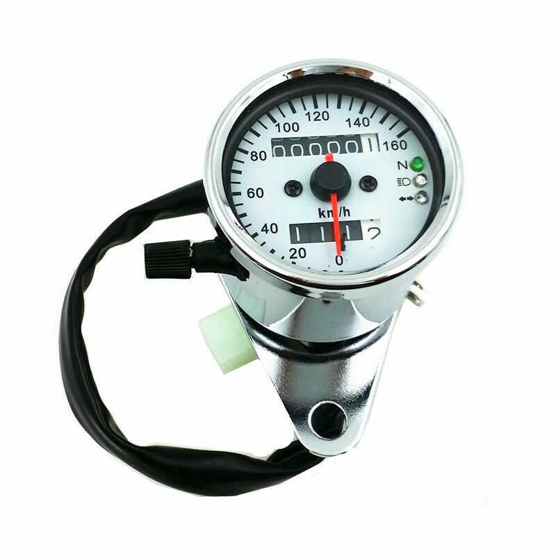 Chrome Motorcycle Dual Speedometer Odometer With 12V LED Indicator Cafe Racer