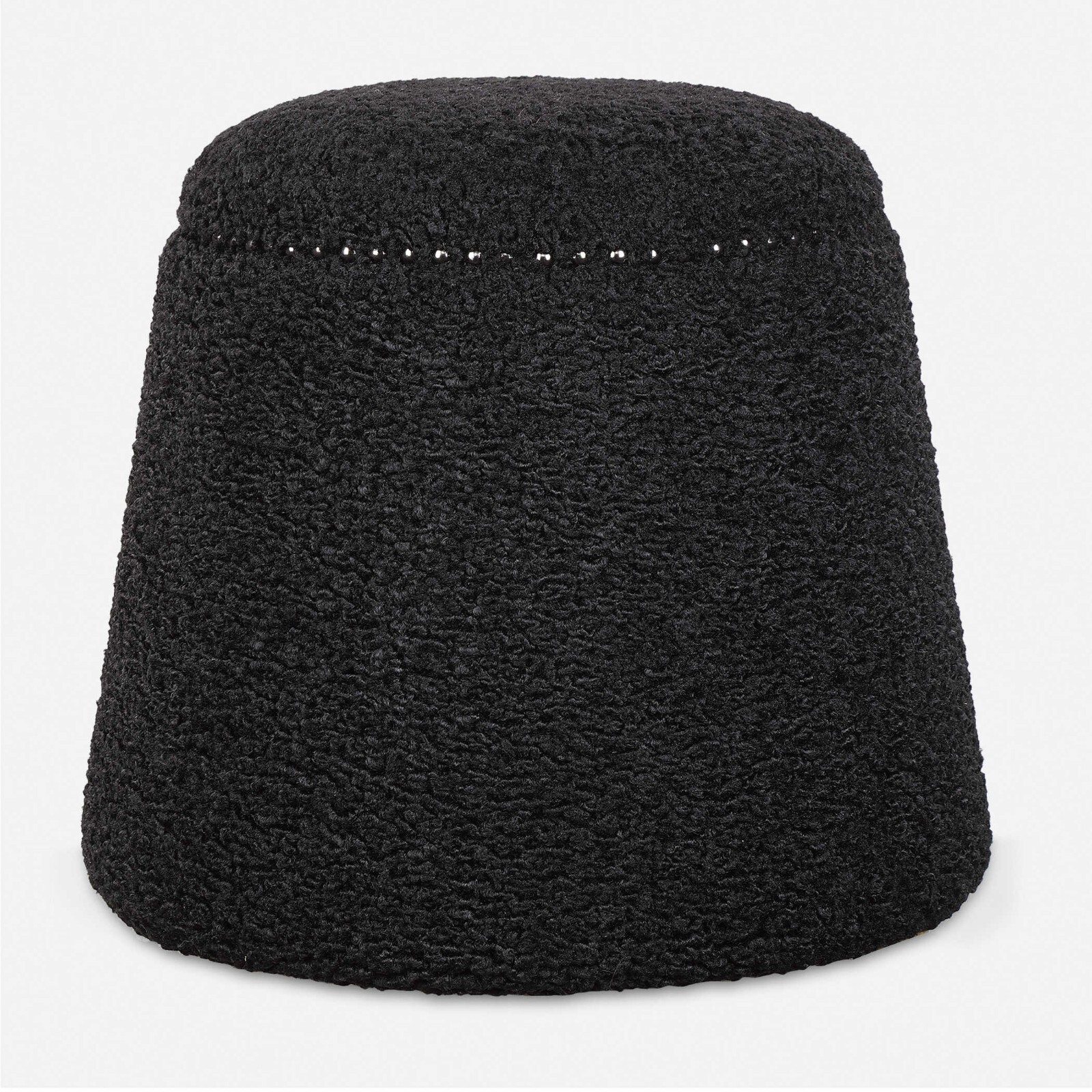 Uttermost 23575 Gumdrop Black Faux Shearling Plush Ottoman Seat or Footrest