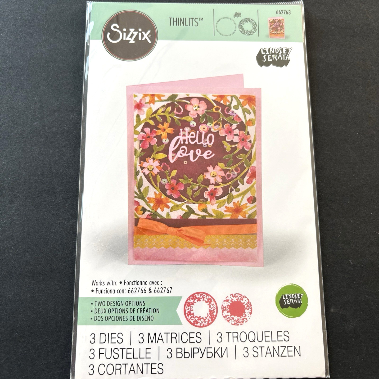 Sizzix Floral Wreath Hello Love Set of 3 New Metal Cutting Dies Thinlits 662763